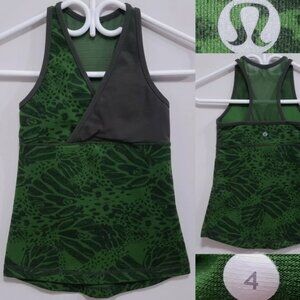 Lululemon Deep-V Tank 4 XS Woman's Racerback Floral Vented Top Surplice Green
